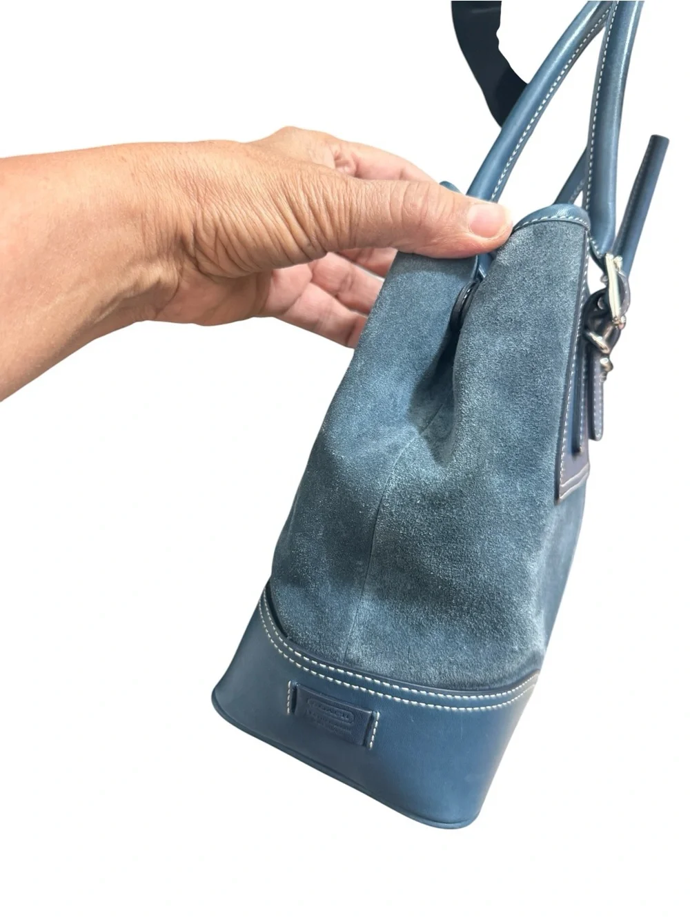 Suede and leather handbag, Coach Hampton satchel